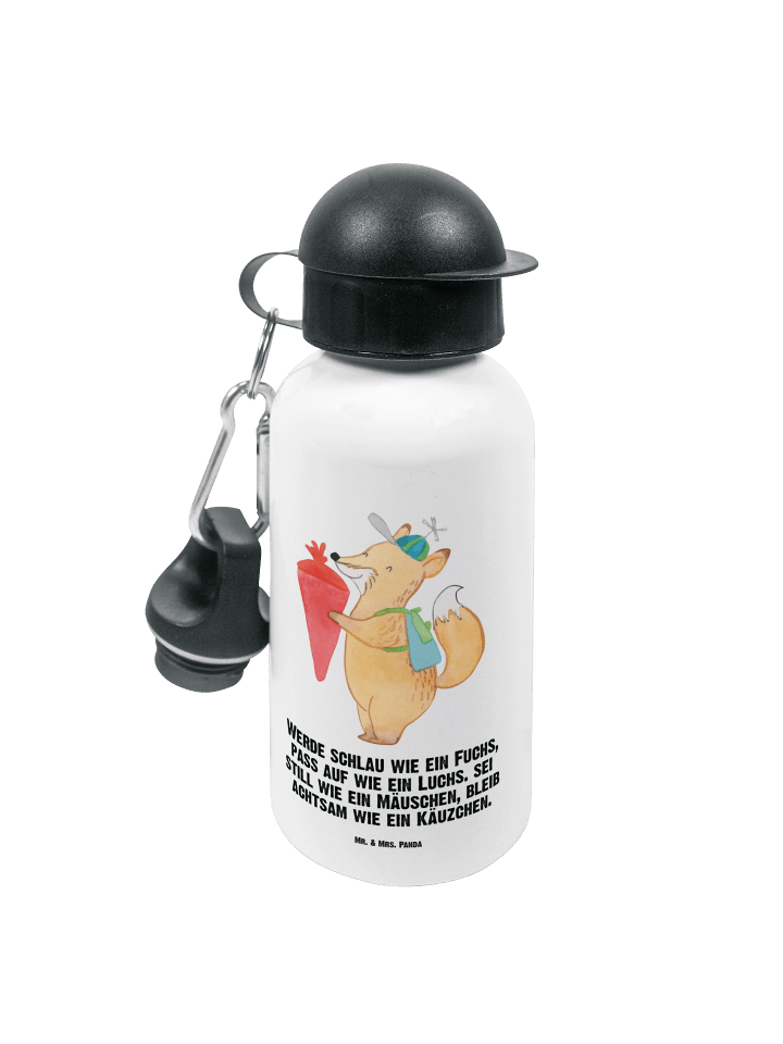 Trinkflasche Fuchs Schulkind mit Spruch in Weiß