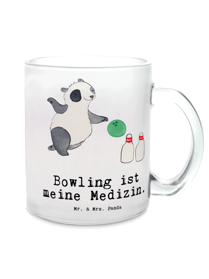Glasbecher Panda Bowling mit Spruch in Transparent