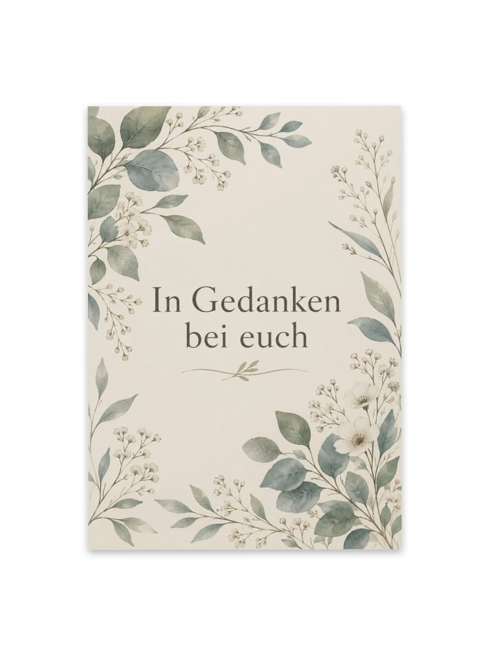 Trauerspruchkarte Blumen tröstlich Design mit S... in Weiß