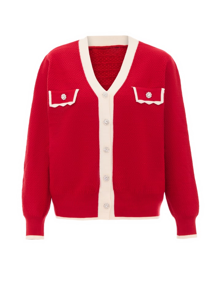 Damen Strickjacke in Rot Wollweiss