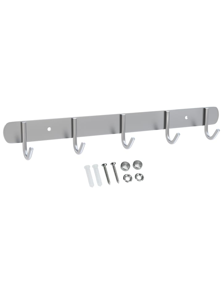 Garderobenleiste - Kleiderhaken Garderobe in Silber - Modell E ( 5 Haken)