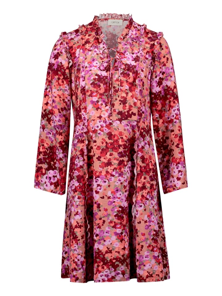 Volantkleid mit Rüschen in Violett/Rot