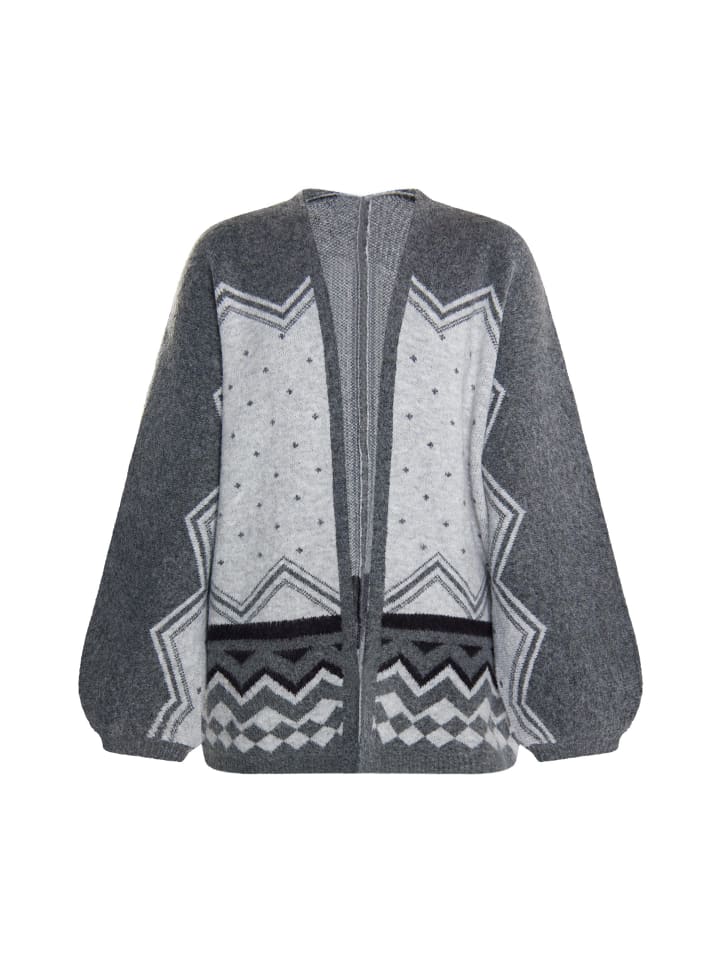 Women Strickcardigan in Grau Mehrfarbig