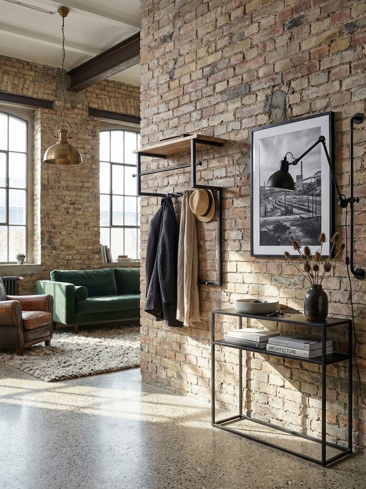 Design Wandgarderobe Mango Massivholz Metall 60x76x26 cm