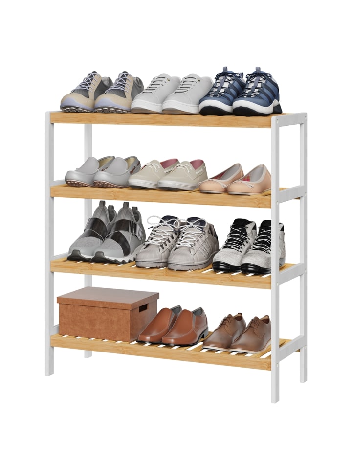 Schuhregal Bambou in Weiß-Naturfarben - (B)70 x (H)75.5 x (T)26 cm