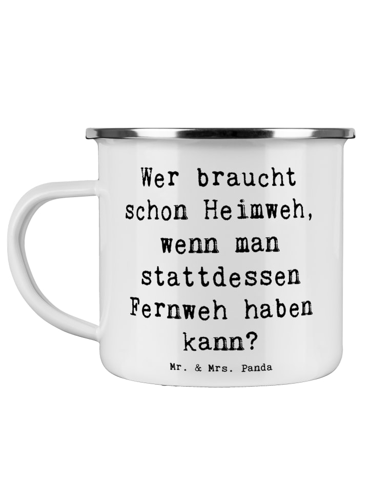 Emaille Tasse Spruch Heimweh oder Fernweh mit S... in Weiß