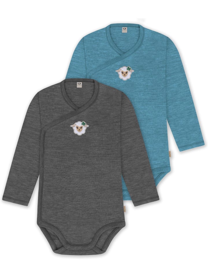 2er Pack Bio Baby-Body Langarm Wickelbody in Blau/Anthrazit