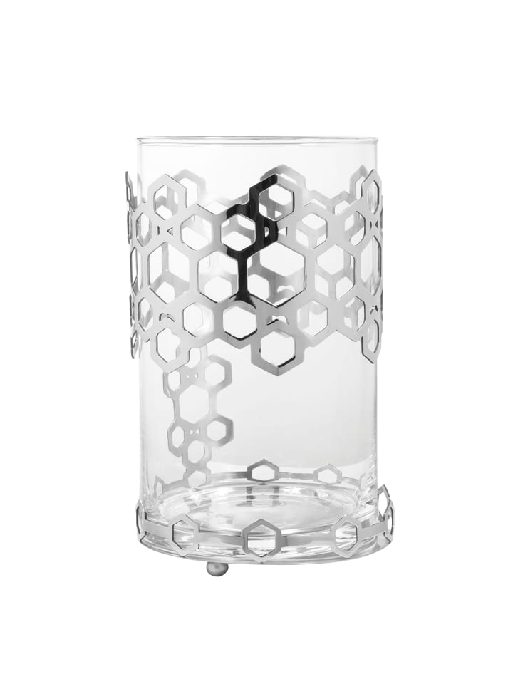 Windlicht "Delight" mit Glas in Silber - H. 19 cm - D. 13 cm