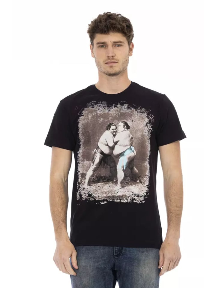 Schwarz Baumwolle Herren T-Shirt