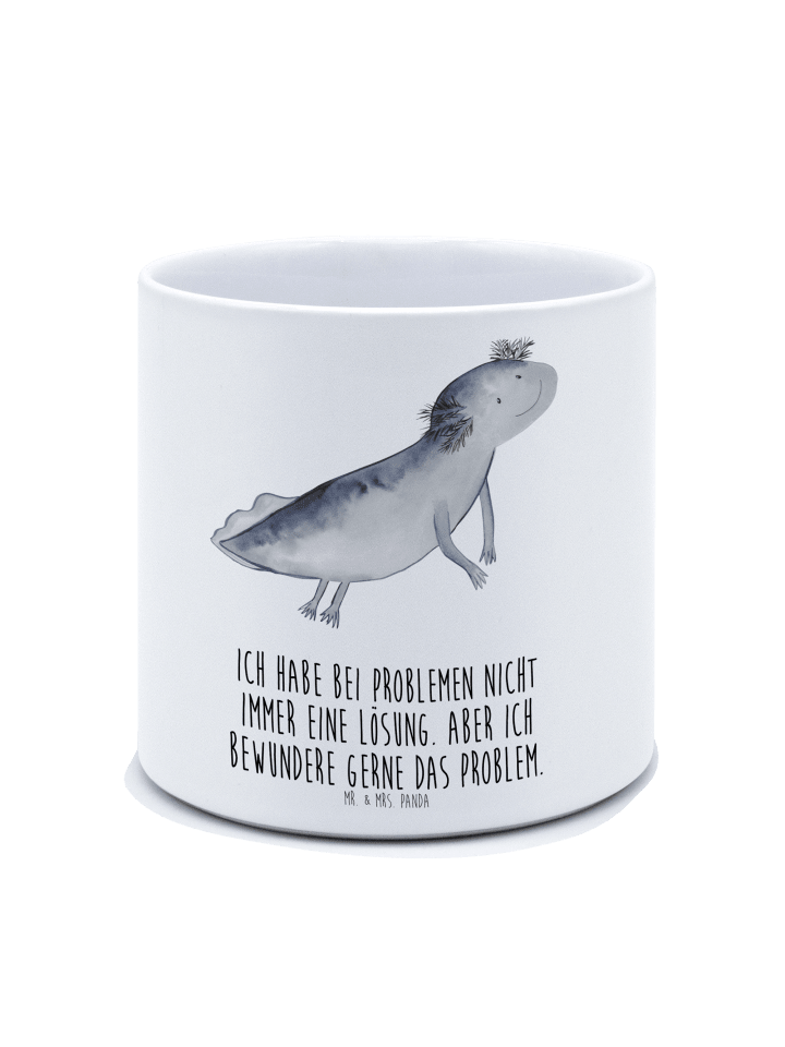 Blumentopf Axolotl Schwimmen mit Spruch in Weiß