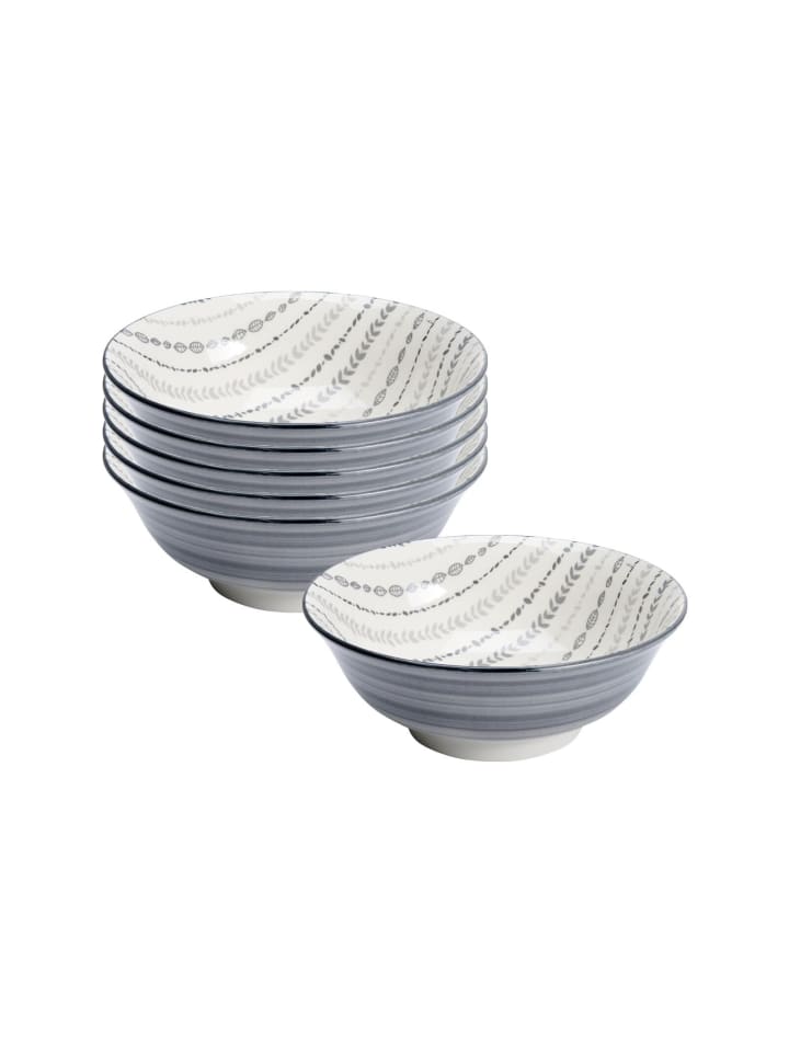 6er Set Beilagenschalen Sendai Ranke in Grau ø 11,5 cm