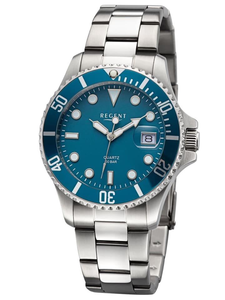 Herren-Armbanduhr Quarz 30 Bar Stahl/Petrol Blau / Silber