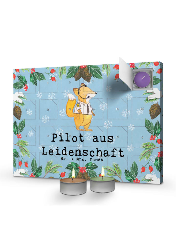 Adventskalender Pilot Leidenschaft mit Spruch in Eisblau