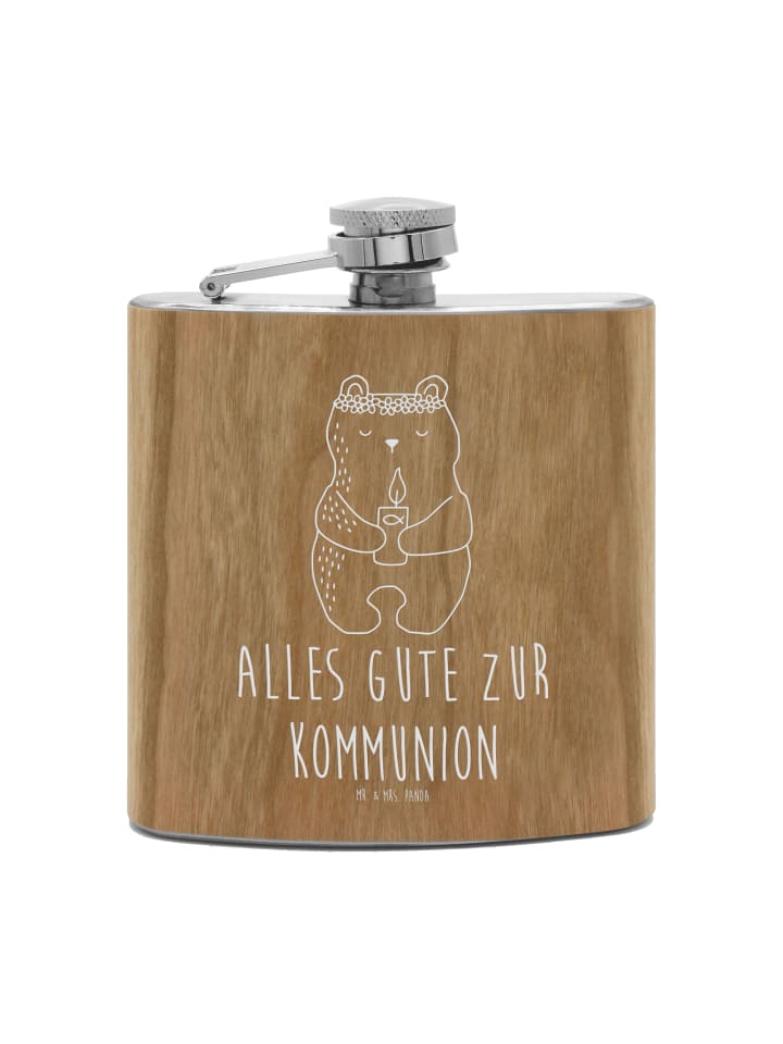 Hipflask Bär Kommunion mit Spruch in Braun