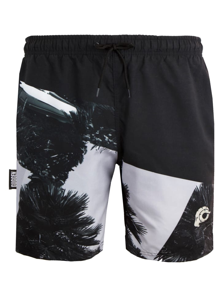 Badehose mit Palmen Muster Schwarz Weiß