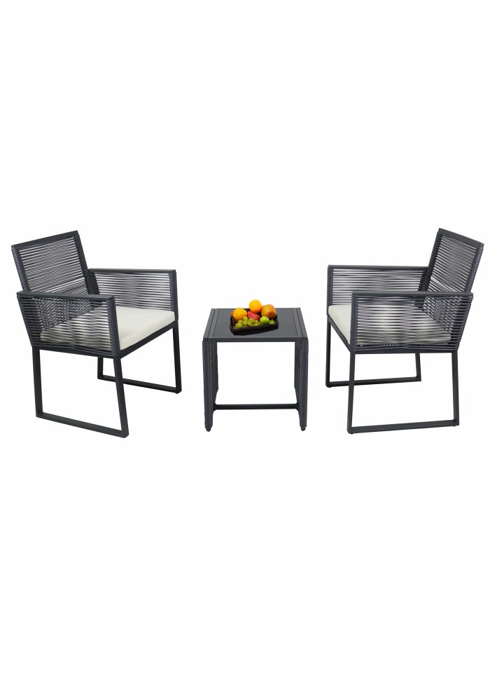 3 tlg. Set Lounge Balkon Gartenmöbel Fidola in Schwarz