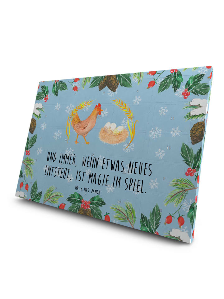 Adventskalender Huhn Stolz mit Spruch in Eisblau