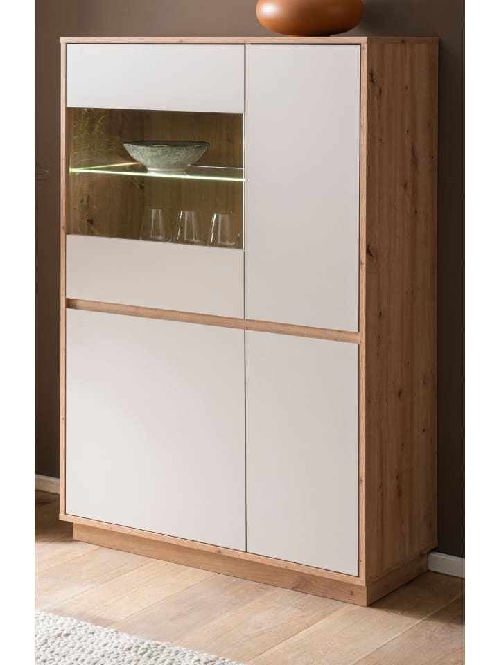 Vitrine Kaschmir, Eiche Artisan 75 cm, Highboard mit Soft-Close