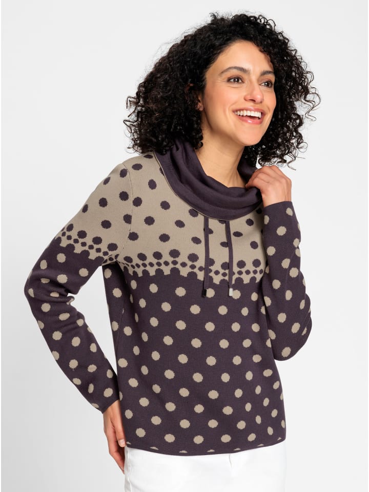 Jacquard-Pullover in aubergine-beige-meliert