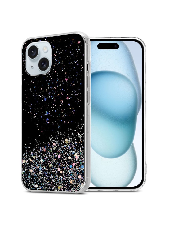 Hülle für Apple iPhone 15 Glitter in Schwarz mit Glitter