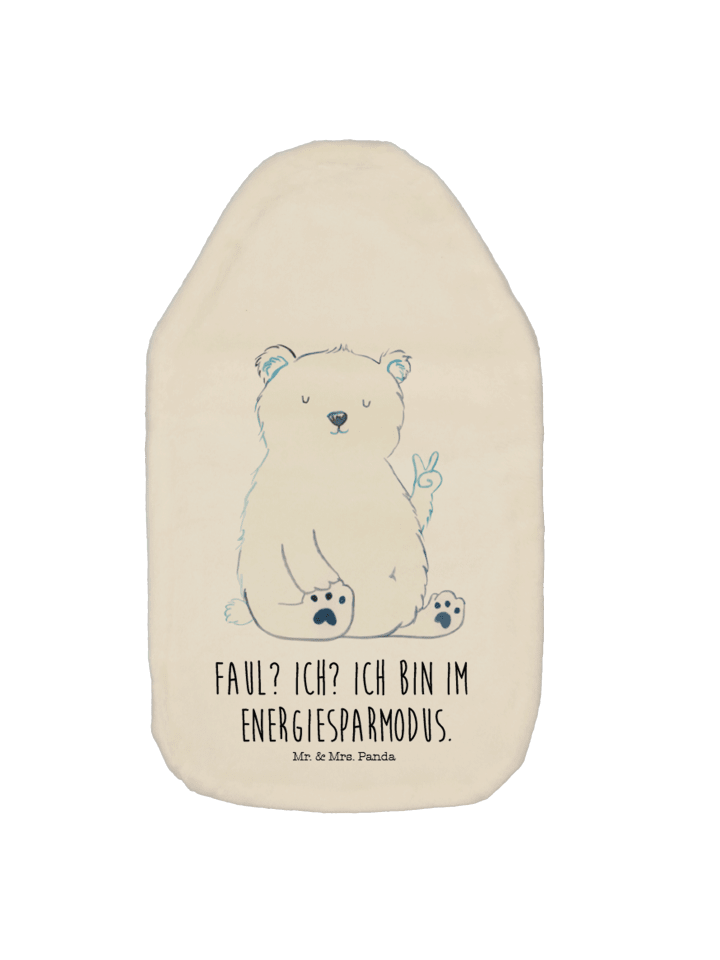 Wärmflasche Eisbär Faul mit Spruch in Weiß