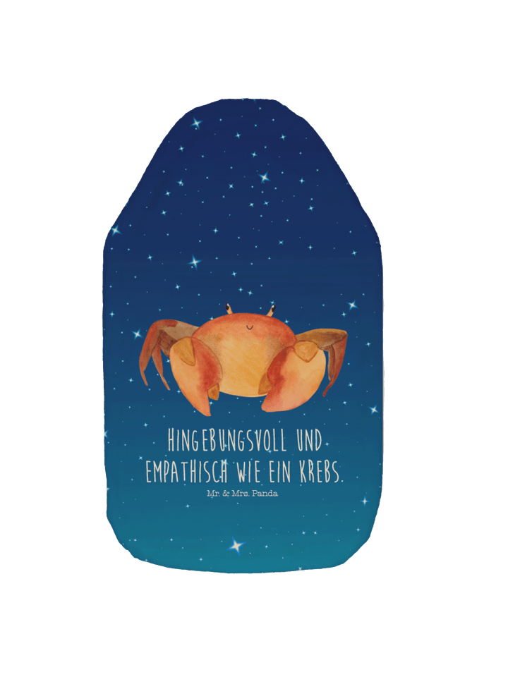 Wärmflasche Sternzeichen Krebs mit Spruch in Sternenhimmel Blau