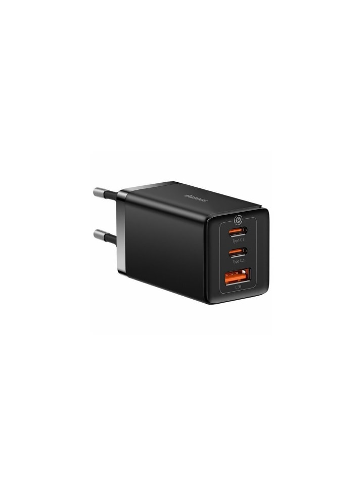 Baseus Schnell Wandladegerät 2xUSB-C + USB, 65W (schwarz)