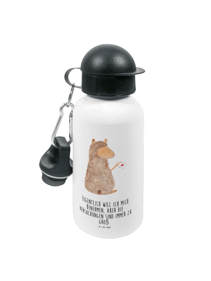 Trinkflasche Alpaka Fahne mit Spruch in Weiß