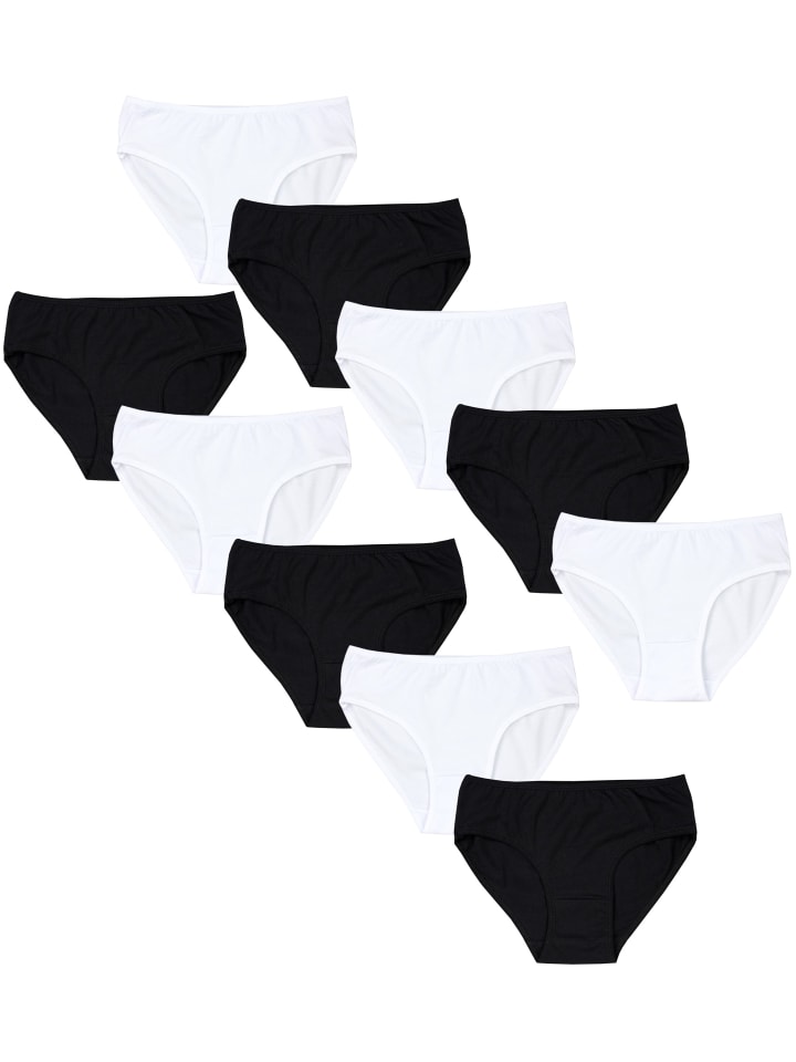 Mädchen Slips mit Aufdruck 10er Pack in schwarz/weiß