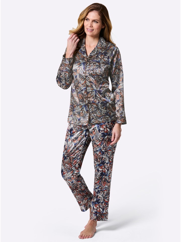 Pyjama in marine-cognac-bedruckt