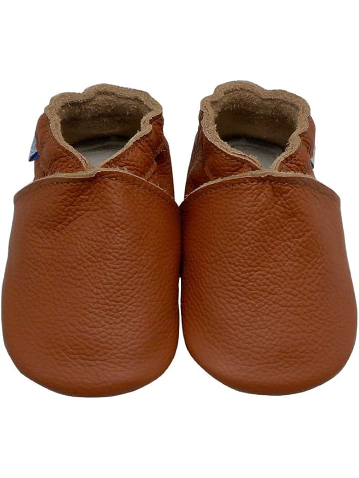 Baby Leder Krabbelschuhe, mit rutschfester Sohle – Braun
