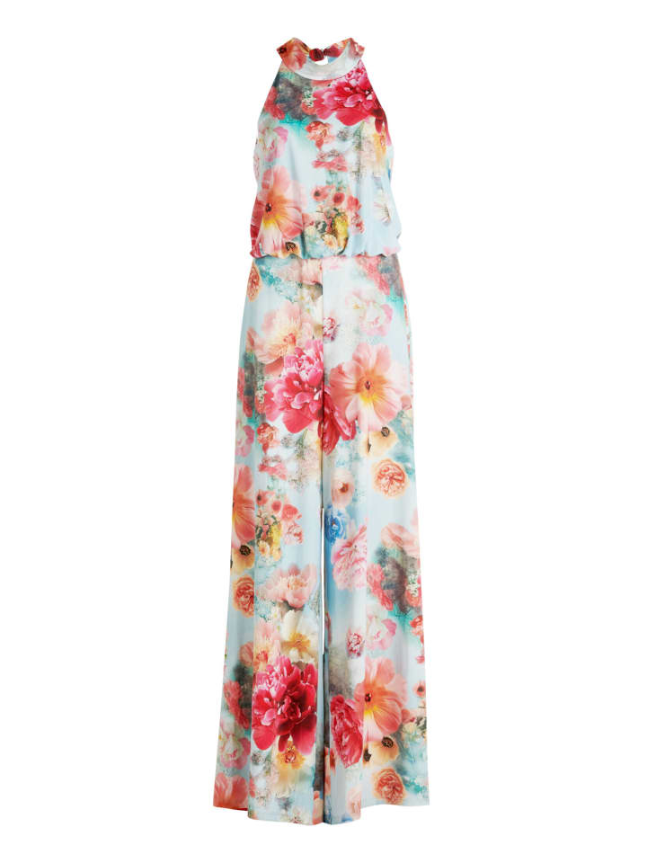 Jumpsuit mit Blumenprint in Blue/Rosé
