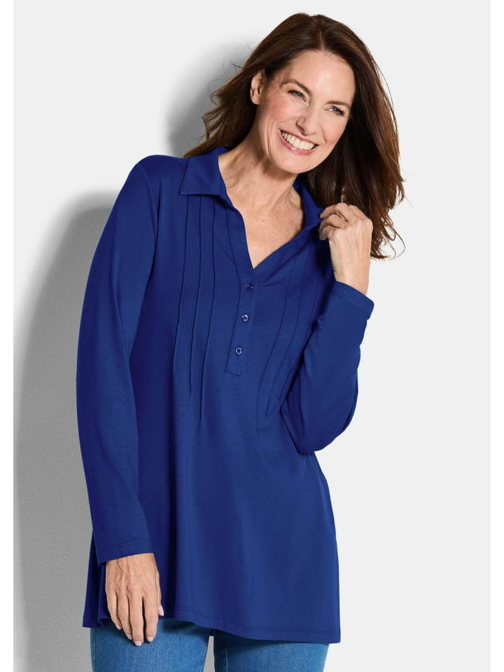 Kurzgröße: Halbarm Blusenshirt mit Hemdkragen in royalblau