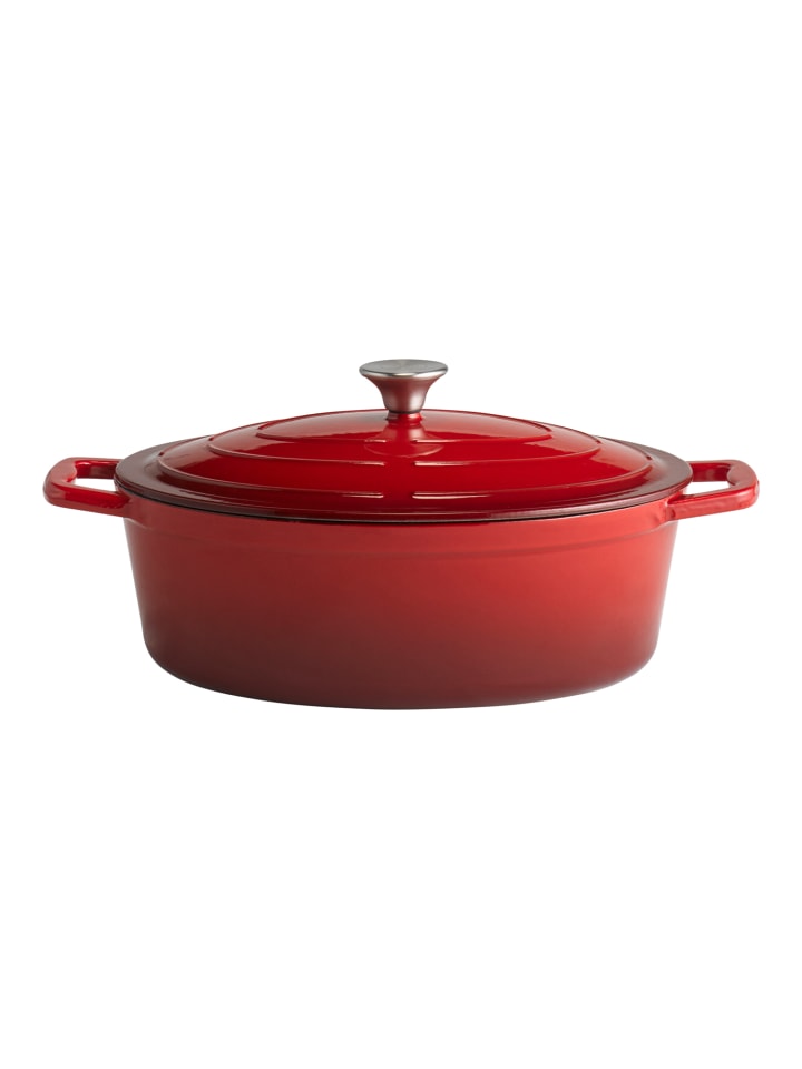 Bräter mit Deckel in rot, 33 x 25 cm, H: 11 cm (oval)