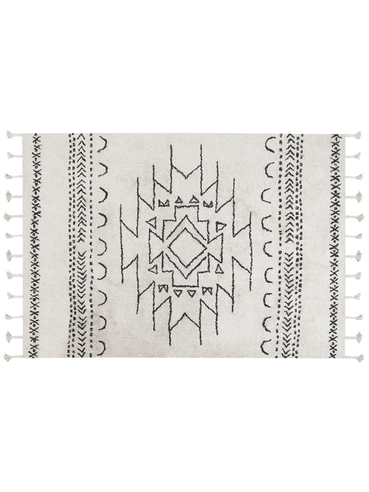 Kurzflor KHOURIBGA in Weiß/Schwarz - (W) 160 x (H) 2 x (L) 230 cm