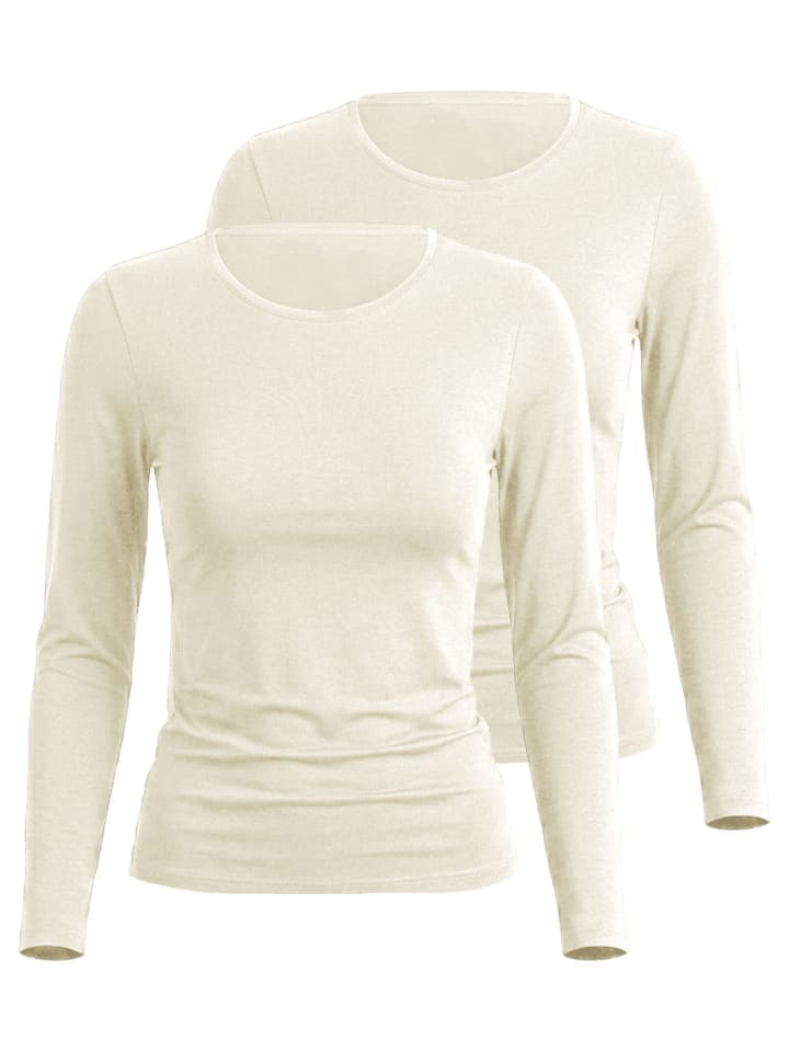 2er Pack Langarm Shirt in champagner