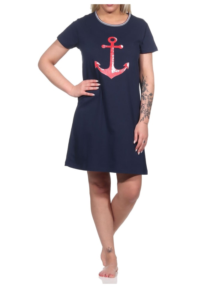 maritimim Kurzarm Nachthemd Anker - 74883 in marine