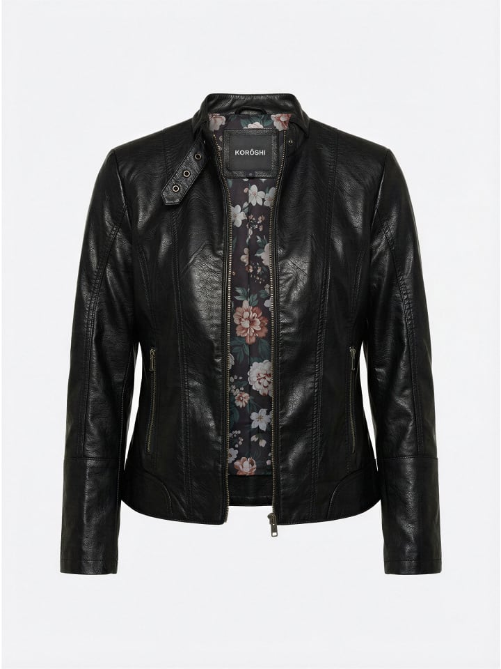 Damen-bikerjacke aus kunstleder in Schwarz