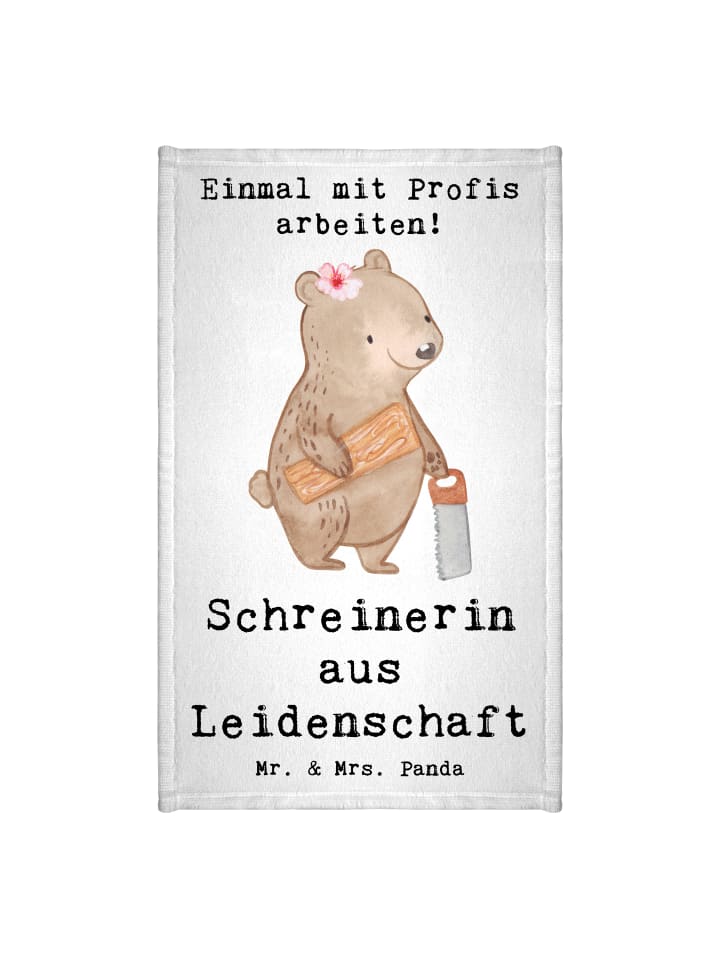 Handtuch Schreinerin Leidenschaft mit Spruch in Weiß