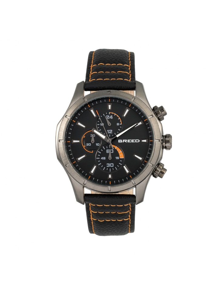 Lacroix Chronograph Uhr mit Lederarmband in Gunmetal/Orange