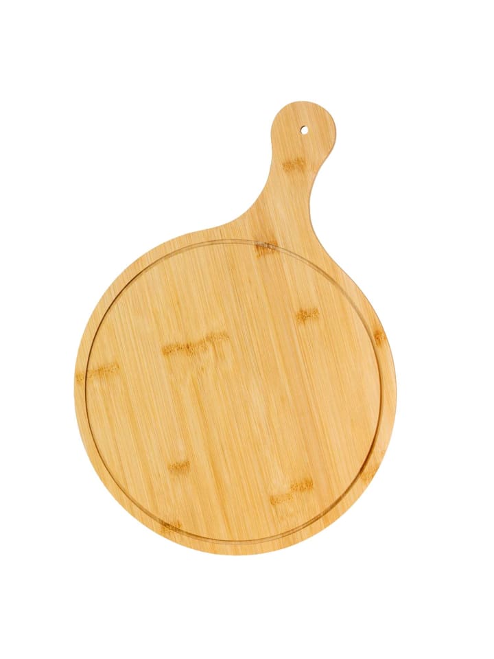 Pizzabrett Schneidebrett mit Griff 31.5 / 28.5 cm Durchmesser in Braun