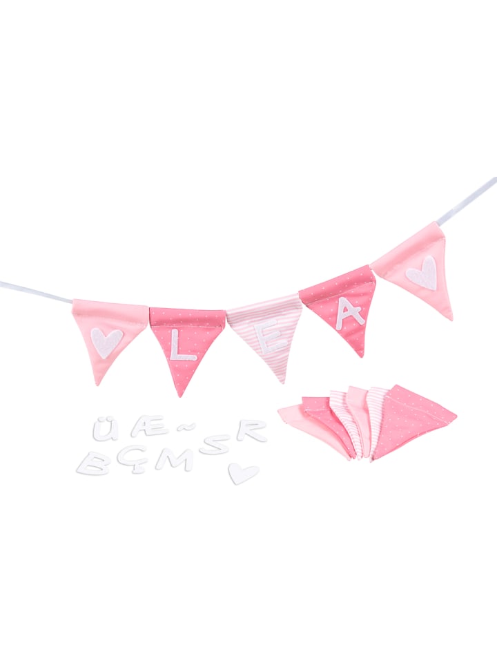 Buchstabenwimpelkette rosa, mit 10 Wimpeln - ab 3 Jahren