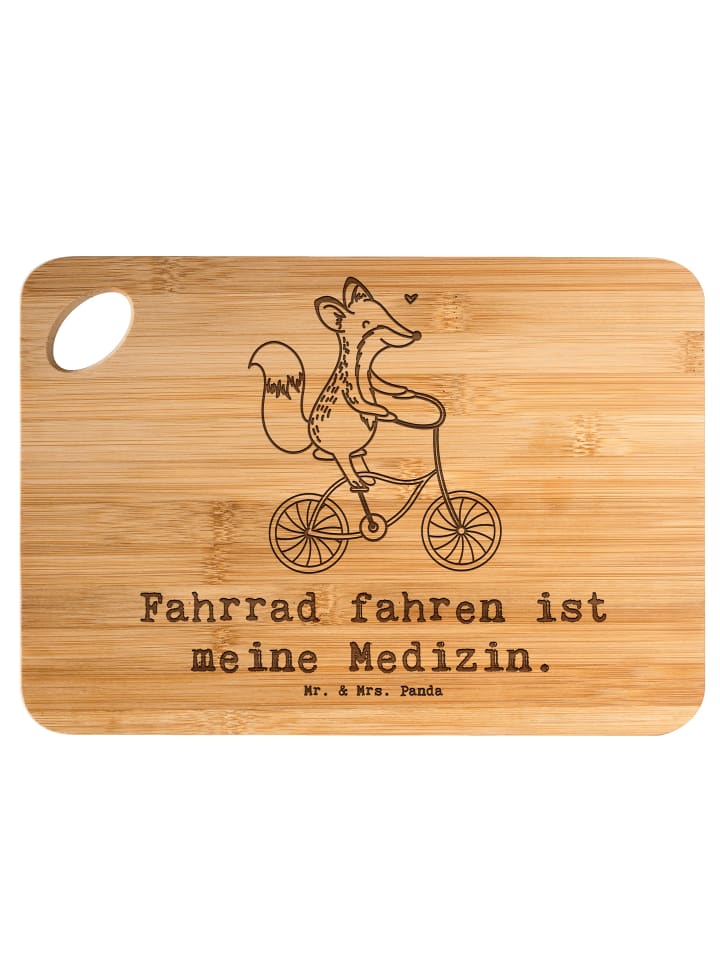 Schneidebrett Fuchs Fahrrad fahren mit Spruch in Braun