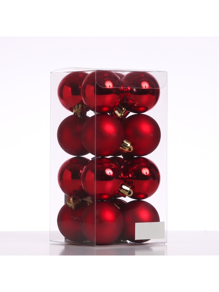 16er Set Christbaumkugeln Weihnachtskugeln bruchfest D: 4cm in rot