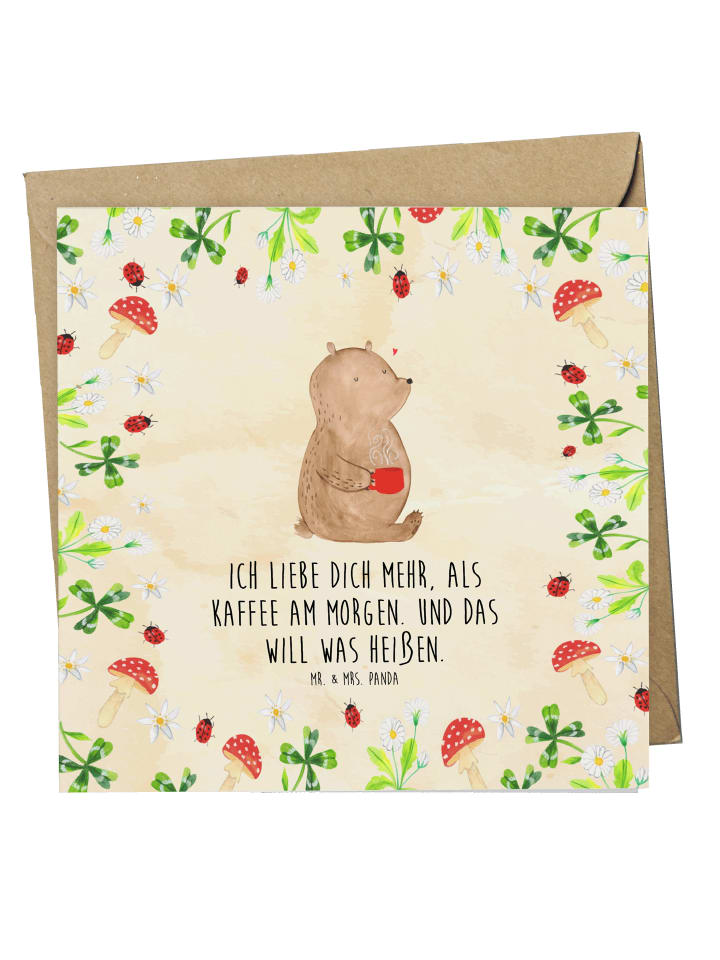 Grußkarte Bär Morgenkaffee mit Spruch in Naturpapier