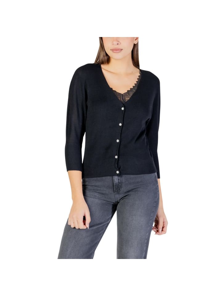 Schwarz Polyester Strickjacke