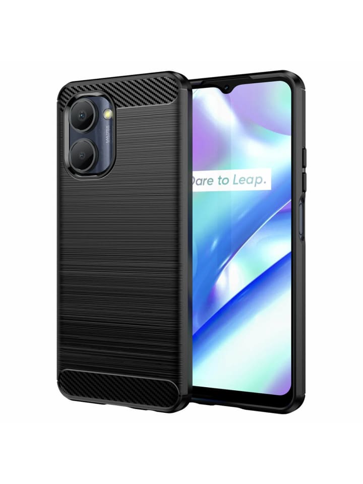 Carbon Case Hülle kompatibel mit Realme C33 5G Schwarz in Schwarz