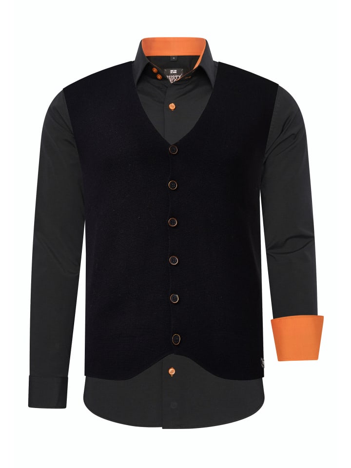 Hemd mit Weste in Schwarz / Orange