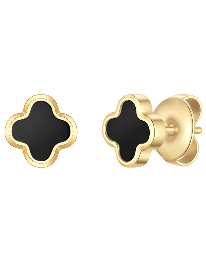 Ohrstecker Kleeblatt aus Edelstahl mit Achat in gelbgold
