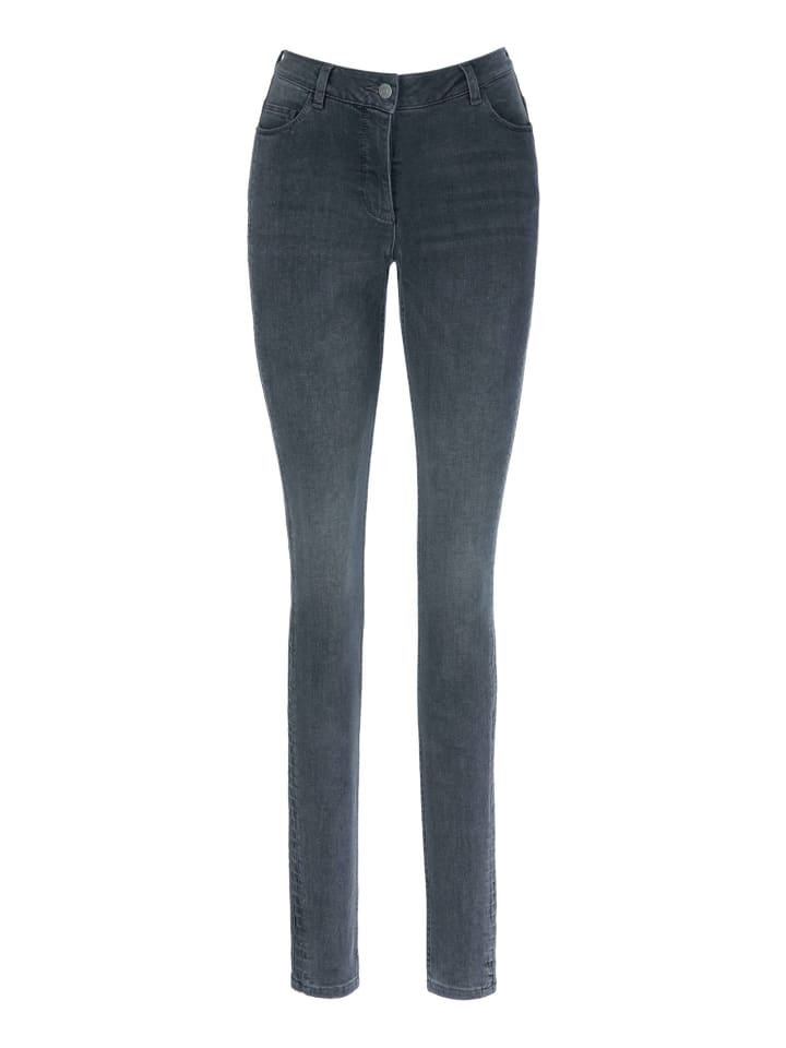 Schlanke Five-Pocket-Jeans, Raffung in grey